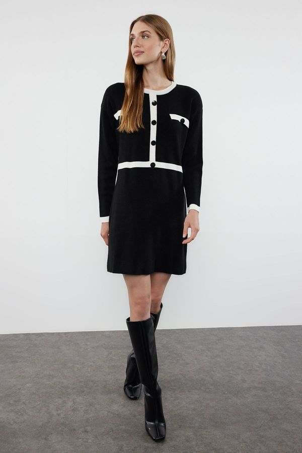 Trendyol Trendyol Black Mini Knitwear Color Block Dress