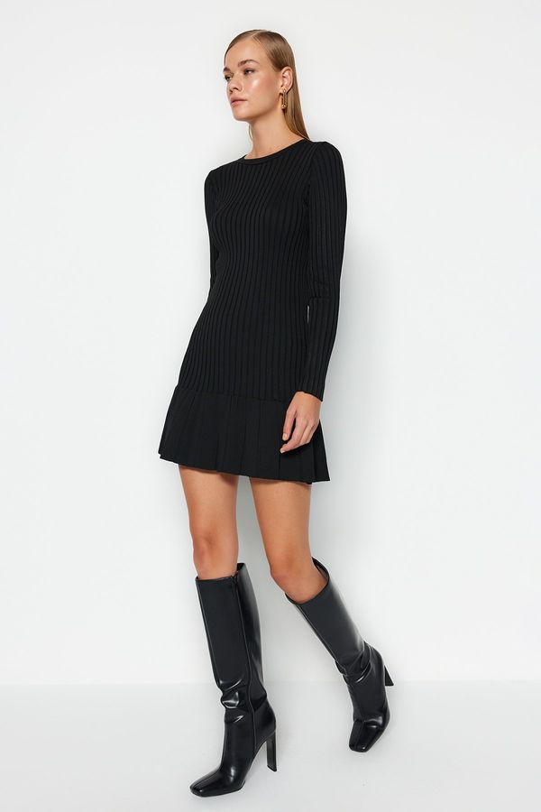 Trendyol Trendyol Black Mini Knitwear Pleated Skirt Detailed Dress
