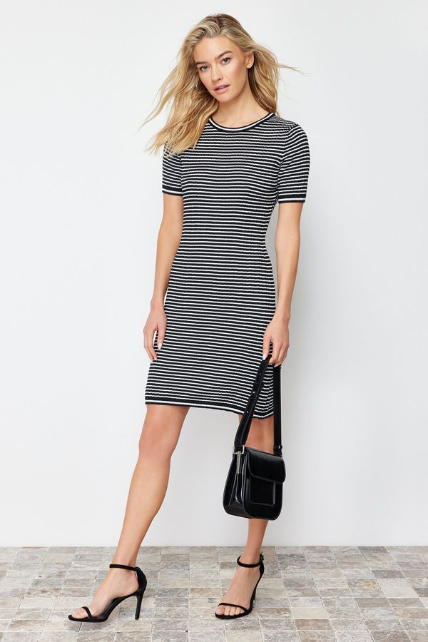 Trendyol Trendyol Black Mini Knitwear Striped Basic Dress