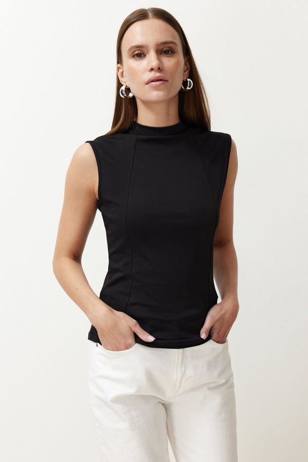 Trendyol Trendyol Black More Sustainable High Neck Moon Sleeve Fitted Flexible Knitted Blouse