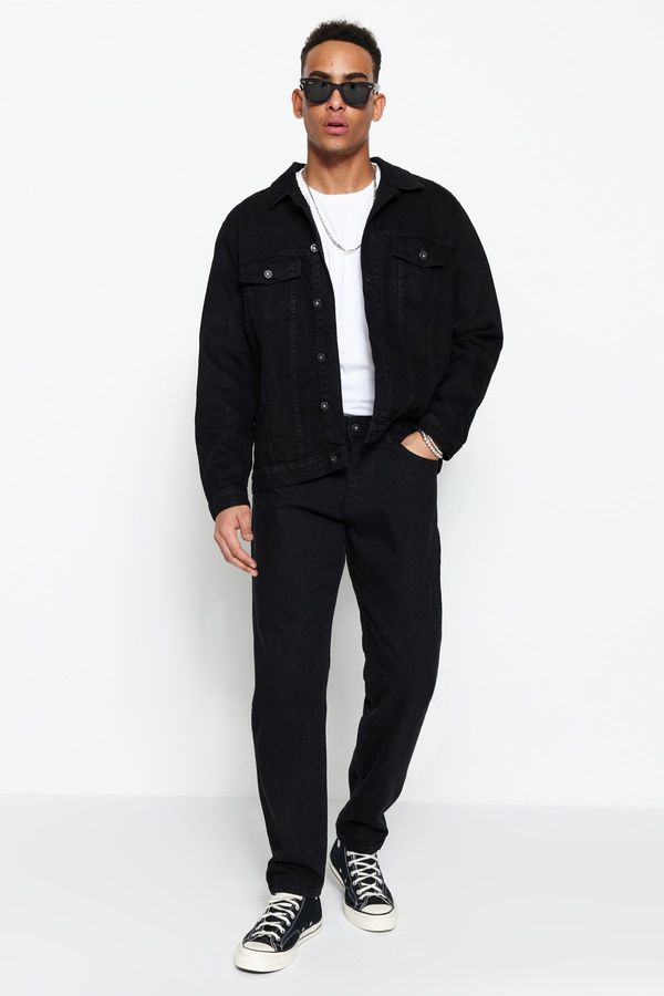 Trendyol Trendyol Black Moški redni fit osnovni jeans jakna