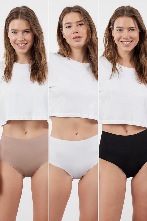 Trendyol Trendyol Black-Multicolored 3-Pack Micro Seamless/Non-Trace Hipster Knitted Panties