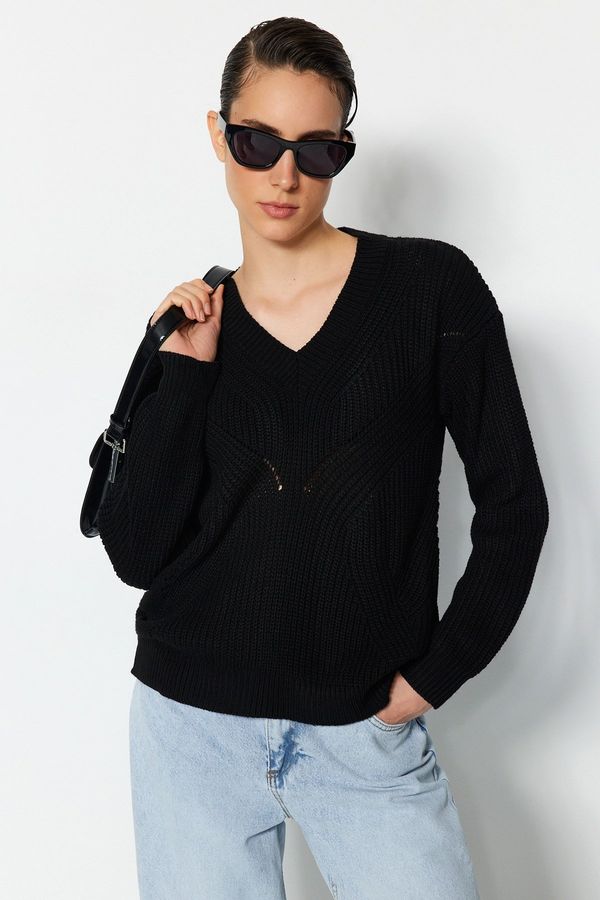 Trendyol Trendyol Black Openwork/perforirani pulover za pletenine