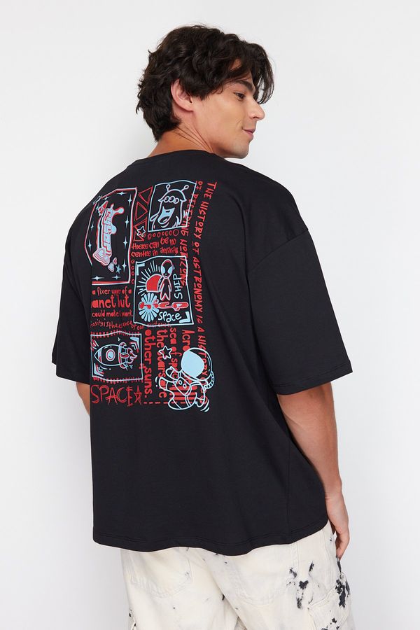 Trendyol Trendyol Black Oversize Back Printed 100% Cotton T-Shirt