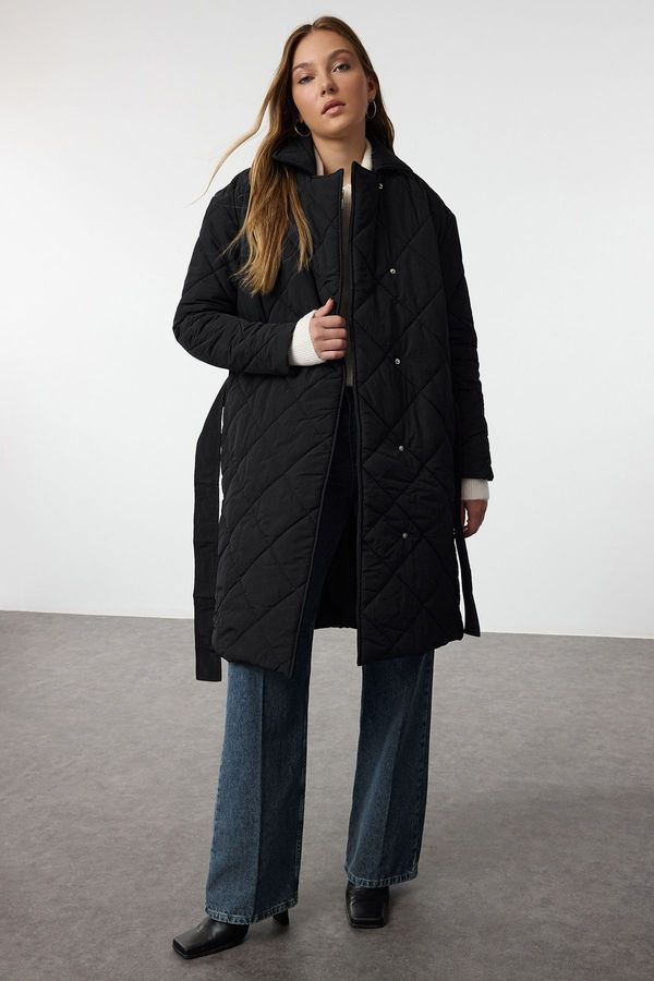 Trendyol Trendyol Black Oversize Belted Long Quilted Puffer Coat