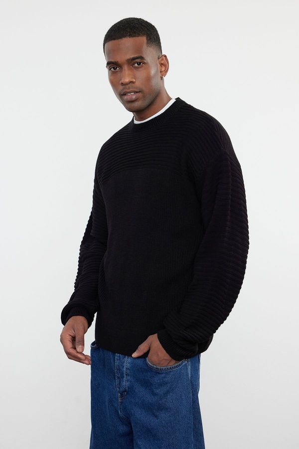 Trendyol Trendyol Black Oversize Crew Neck Plain Knitwear Sweater