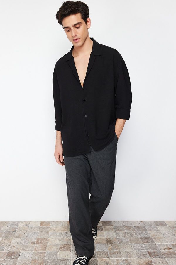 Trendyol Trendyol Black Oversize Fit Apache Collar Shirt