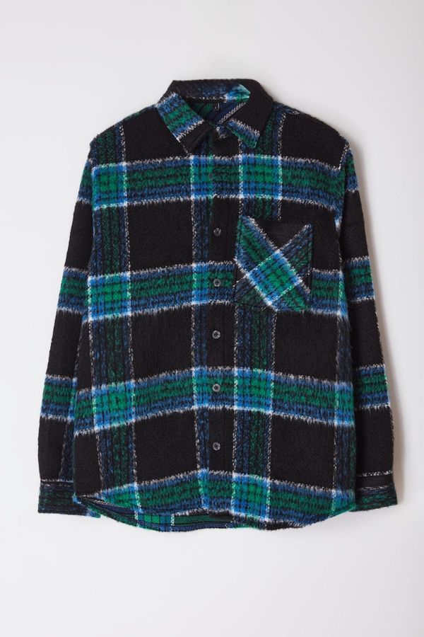 Trendyol Trendyol Black Oversize Fit Winter Checkered Lumberjack Shirt Jacket