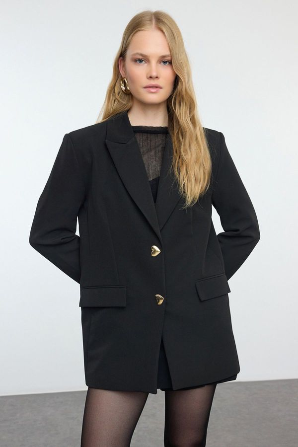 Trendyol Trendyol Black Oversize Heart Button Blazer Jacket