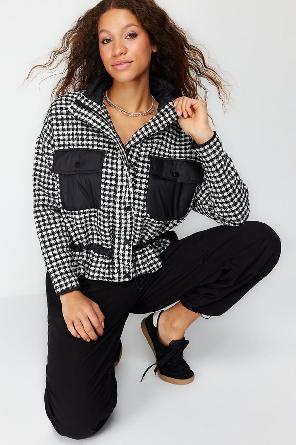 Trendyol Trendyol Black Oversize Houndstooth Tweed Thin Coat