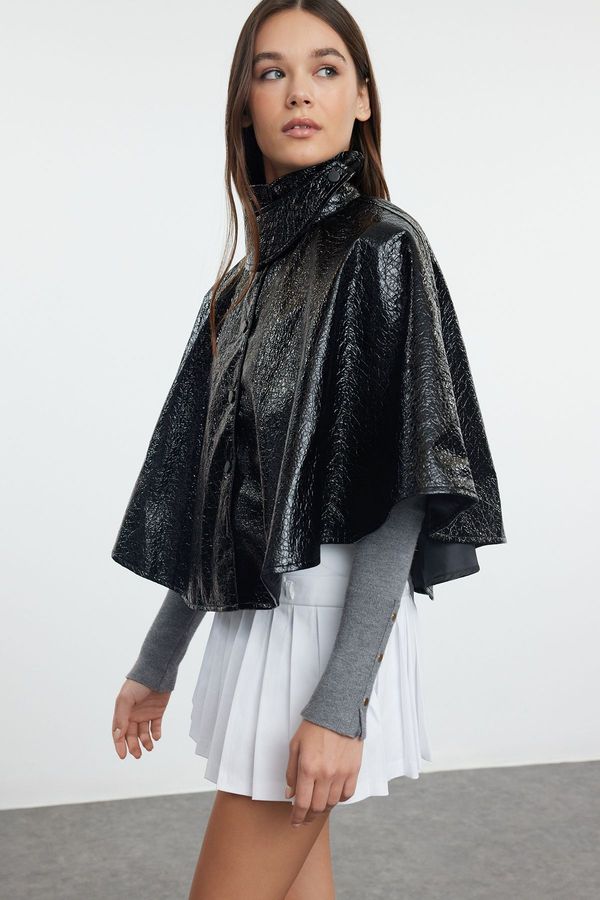 Trendyol Trendyol Black Oversize Shiny Cape Coat