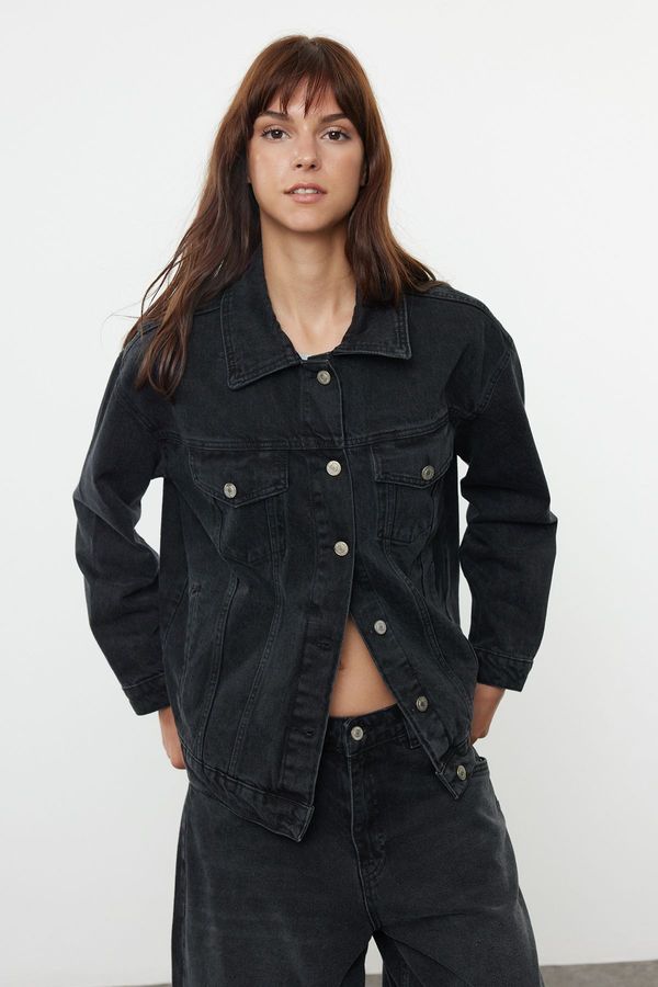 Trendyol Trendyol Black Oversize Trucker Denim Jacket