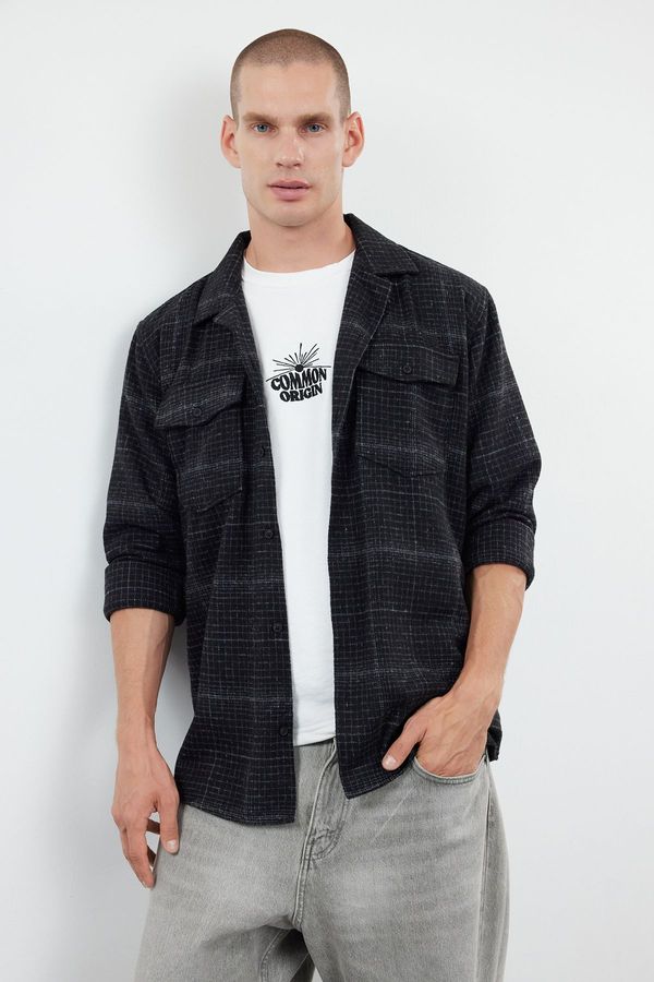 Trendyol Trendyol Black Oversize Winter Checkered Plaid Lumberjack Shirt with Pockets