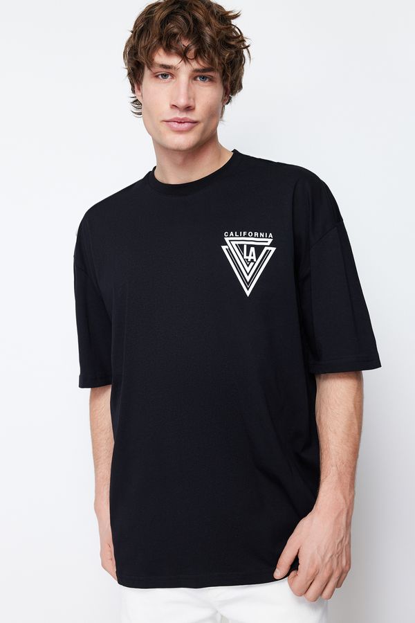 Trendyol Trendyol Black Oversize/Wide Cut City Printed 100% Cotton Short Sleeve T-Shirt