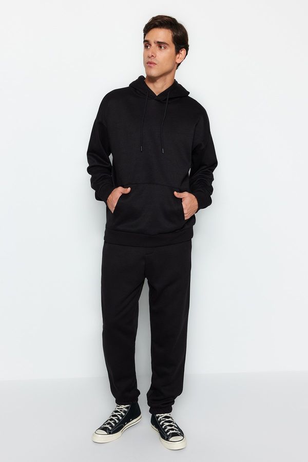 Trendyol Trendyol Black Oversize/Wide Cut Elastic Legs Inside Polar Fleece/Warm Tracksuit Set