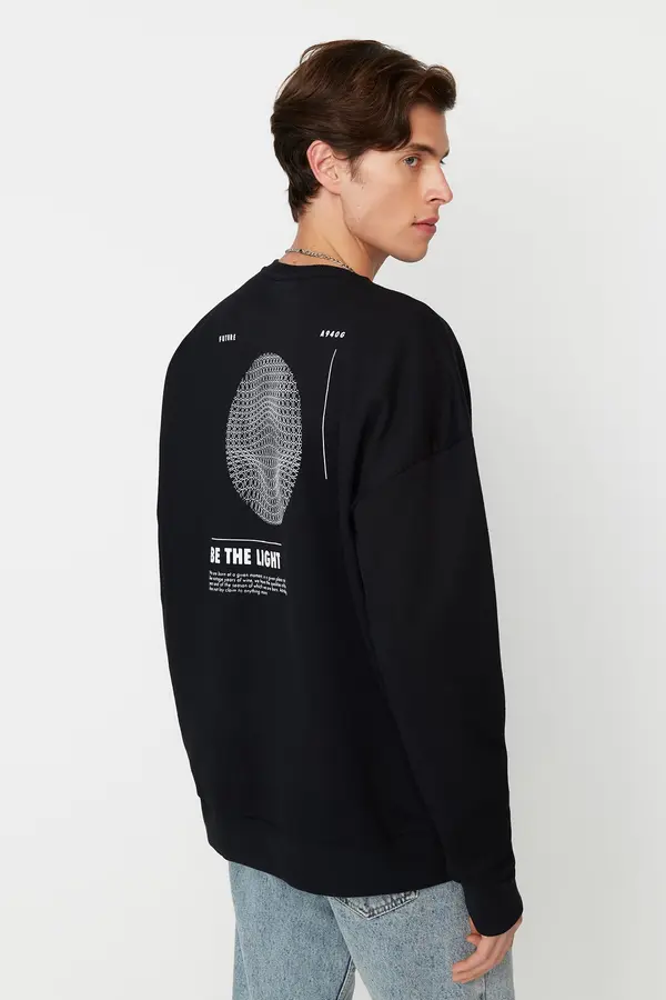 Trendyol Trendyol Black Oversize/Wide Cut Fleece Inside/Warm Mystic Printed