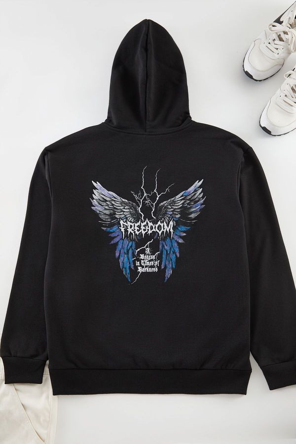 Trendyol Trendyol Black Oversize/Wide Cut Freedom Back Printed Sweatshirt