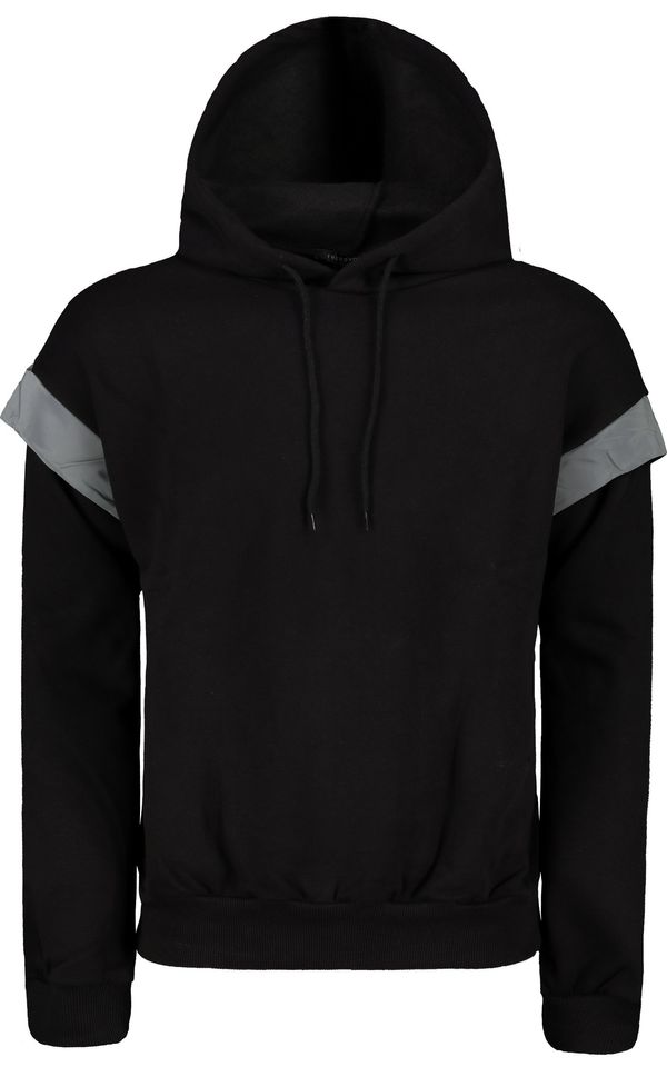 Trendyol Trendyol Black Oversize/Wide Cut Hooded Sweatshirt with Reflective Detail and Fleece Inside