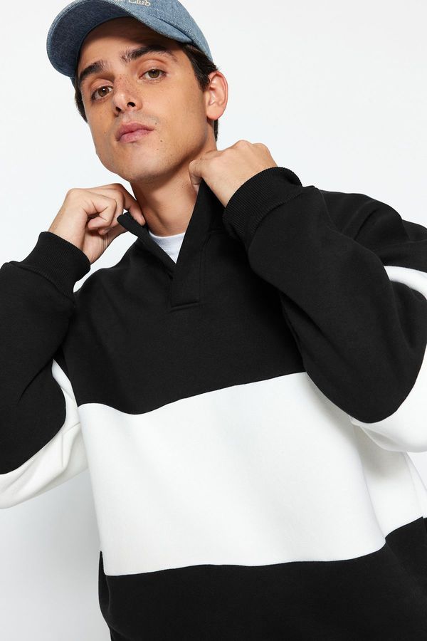 Trendyol Trendyol Black Oversize/Wide Cut Snap Button Color Inside Polar Fleece Cotton Sweatshirt