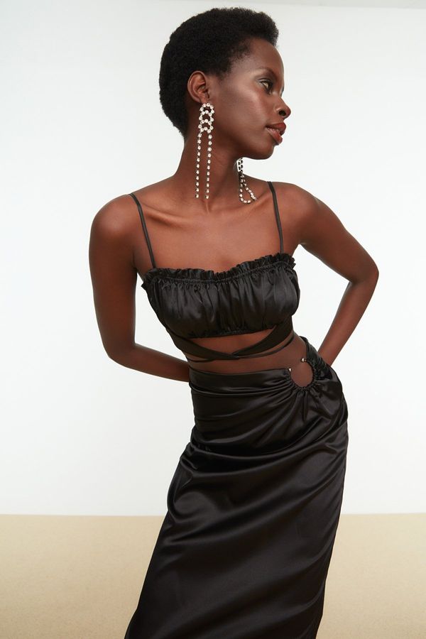 Trendyol Trendyol Black Piping Detailed Satin Bustier