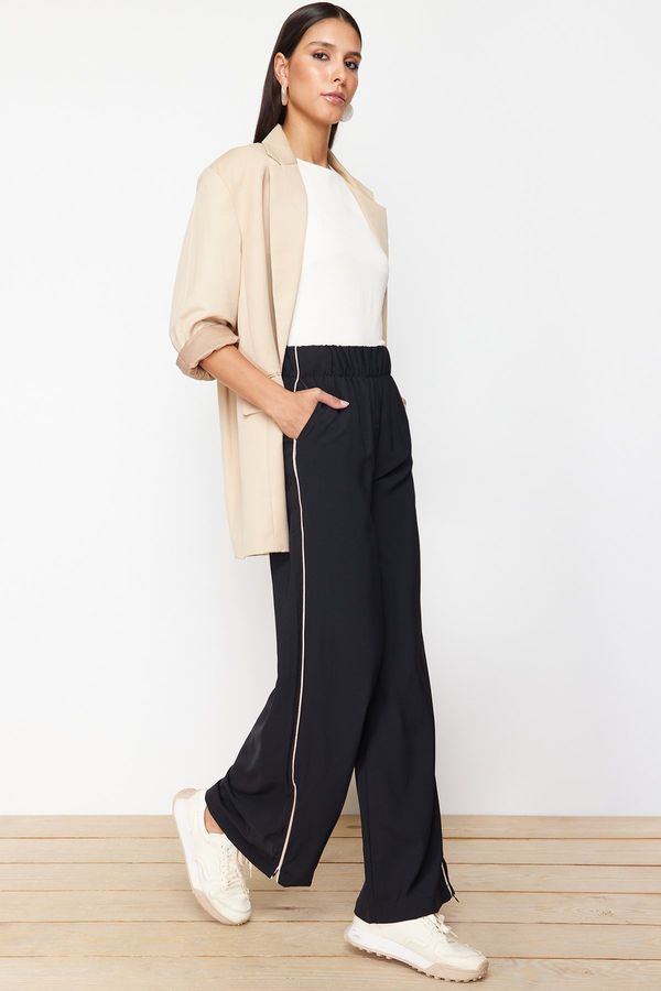 Trendyol Trendyol Black Piping Leg Zipper Detail Wide Leg/Wide Leg Woven Sweatpants