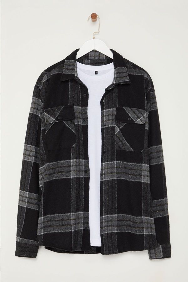 Trendyol Trendyol Black Plaid Double Pocket Lumberjack Winter Plus Size Jacket Shirt