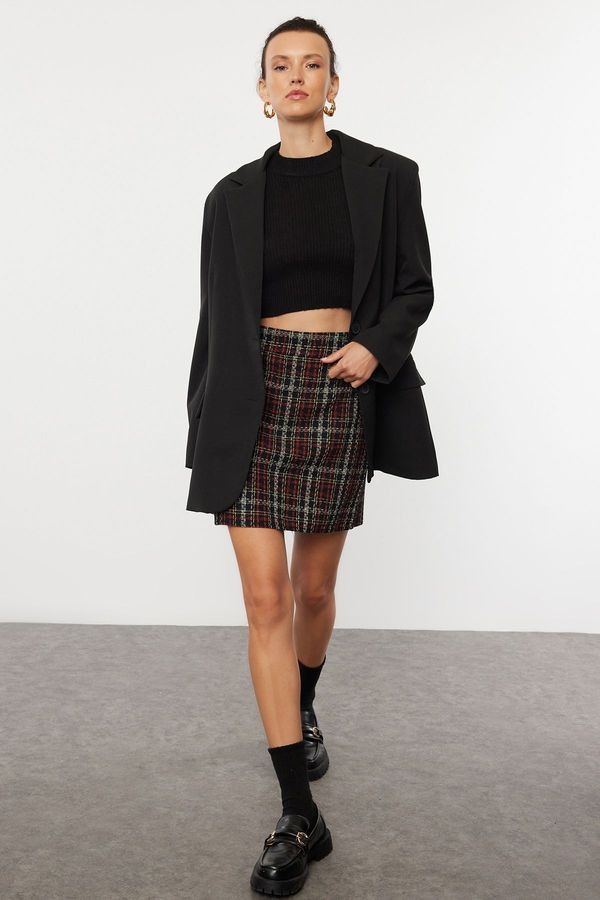 Trendyol Trendyol Black Plaid Patterned Tweed Fabric Mini Woven Skirt