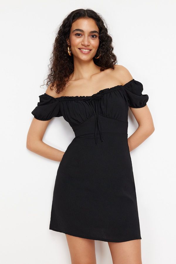 Trendyol Trendyol Black Plain Bodycone Crepe Mini Woven Dress