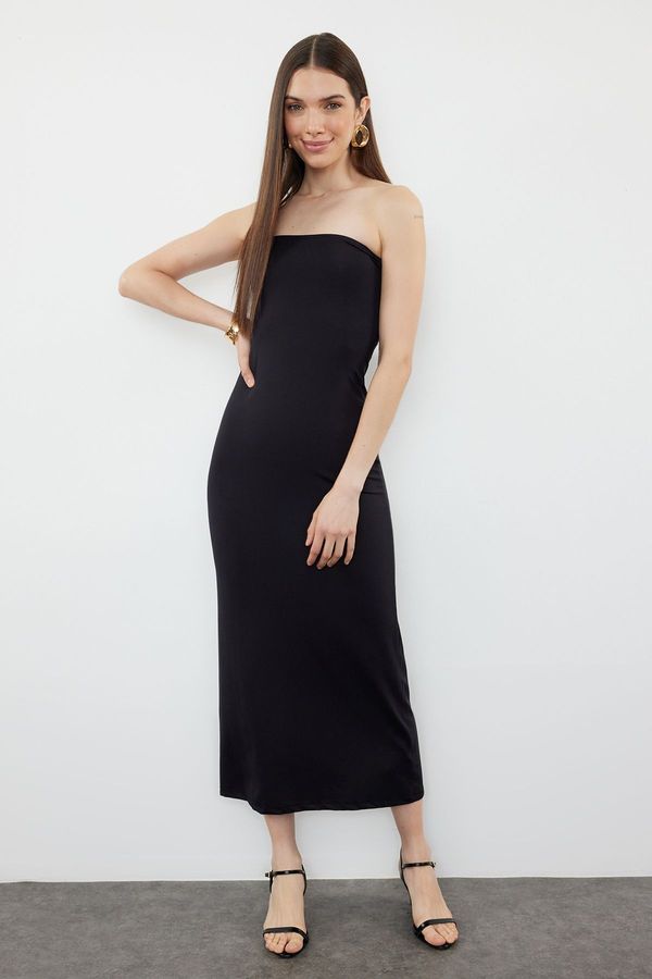 Trendyol Trendyol Black Plain Polyamide Strapless Fitted Flexible Maxi Pencil Dress