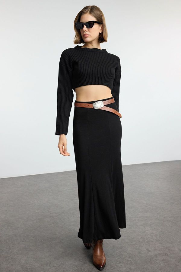 Trendyol Trendyol Black Plain Stitch Detailed Maxi Flexible Skirt