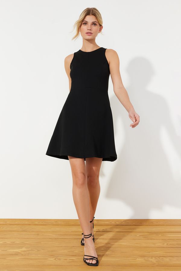 Trendyol Trendyol Black Plain Zero Sleeve Skater/Waisted Pattern Knitted Dress