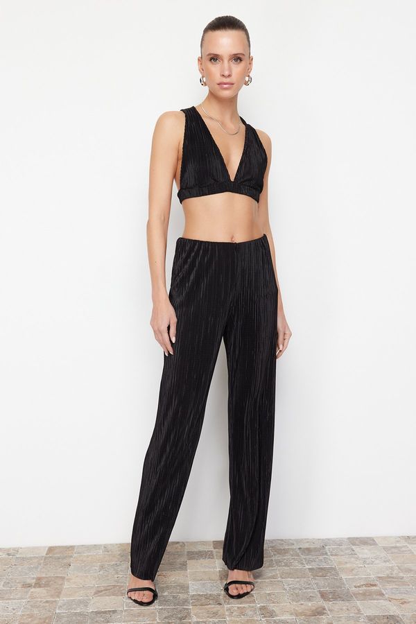Trendyol Trendyol Black Pleat Lined Stretchy Knitted Trousers
