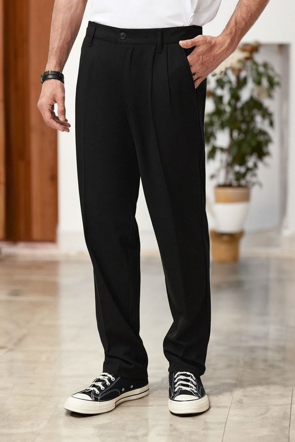 Trendyol Trendyol Black Pleated Classic Baggy Fit Fabric Trousers