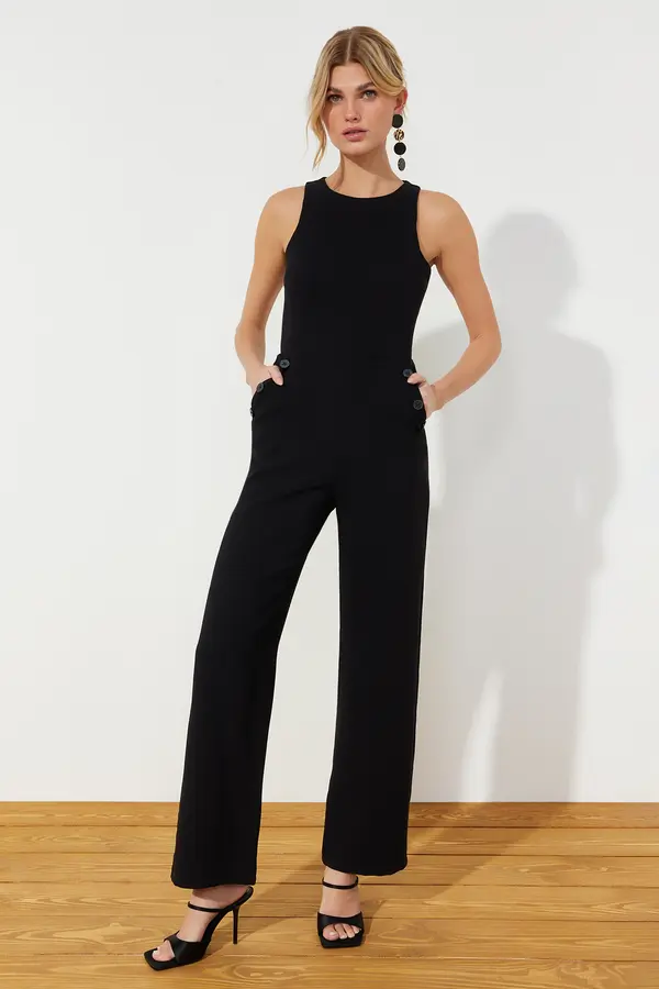 Trendyol Trendyol Black Pocket Detailed Maxi Woven Jumpsuit