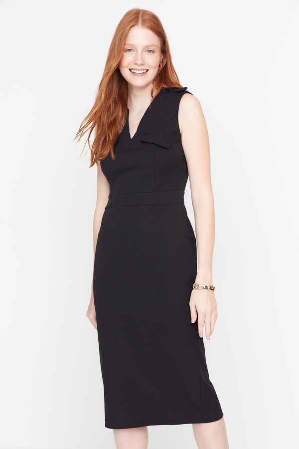 Trendyol Trendyol Black Pocket Detailed Midi Woven Elegant Woven Dress