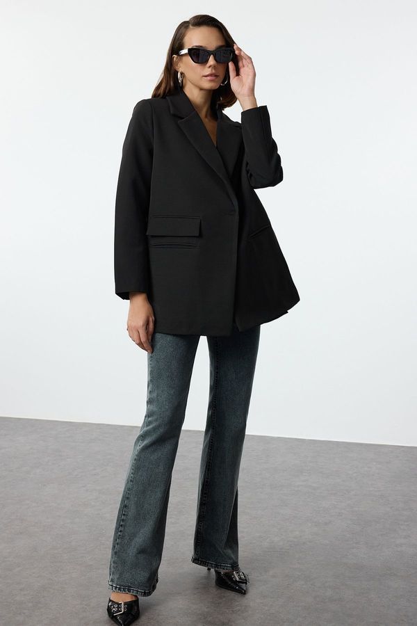 Trendyol Trendyol Black Pocket Detailed Oversize Blazer Jacket