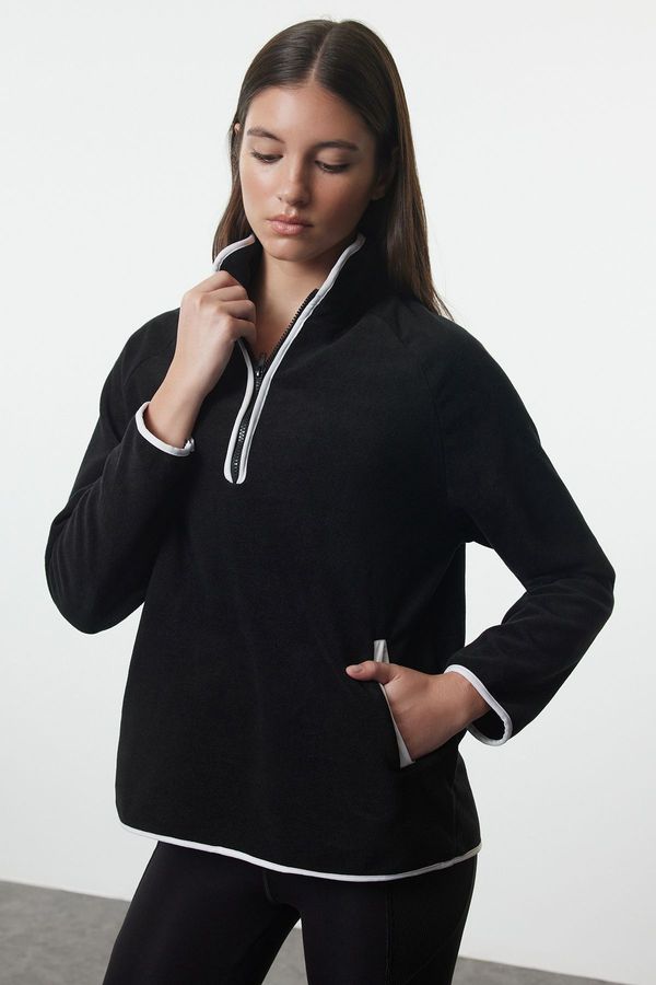 Trendyol Trendyol Black Polar Zipper and Piping Detailed Knitted Sports Sweatshirt