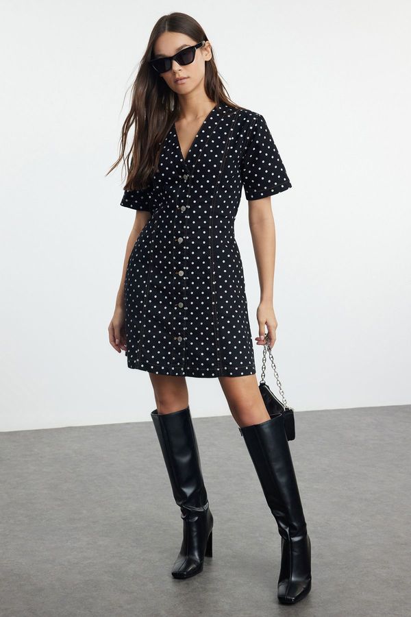 Trendyol Trendyol Black Polka Dot Mini Denim Dress