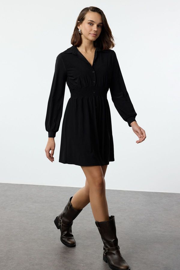 Trendyol Trendyol Black Polo Neck Elastic Waist Mini Knitted Dress