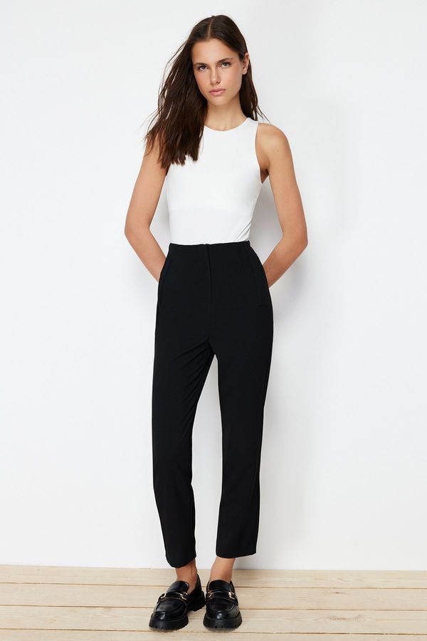 Trendyol Trendyol Black Polyviscose Fabric Cigarette Molded Woven Trousers