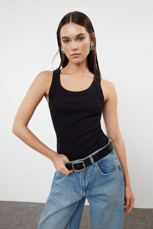 Trendyol Trendyol Black Pool Collar Regular Length Ribbed Flexible Body-Smoothing Knitted Undershirt