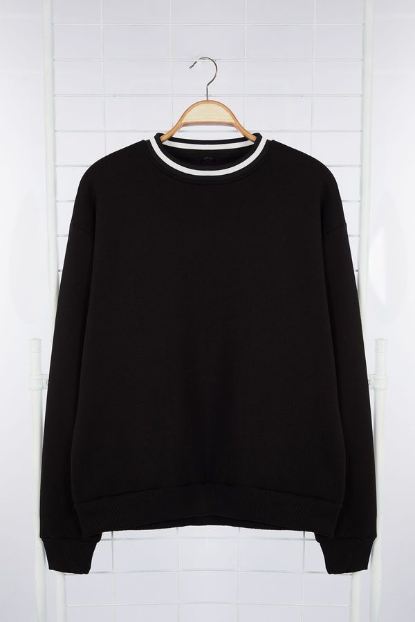 Trendyol Trendyol Black Premium Oversize/Wide Cut Collar Knitwear Tape Detailed Sweatshirt