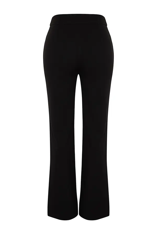 Trendyol Trendyol Black Premium visok pas ravne/ravne tkane rebraste hlače