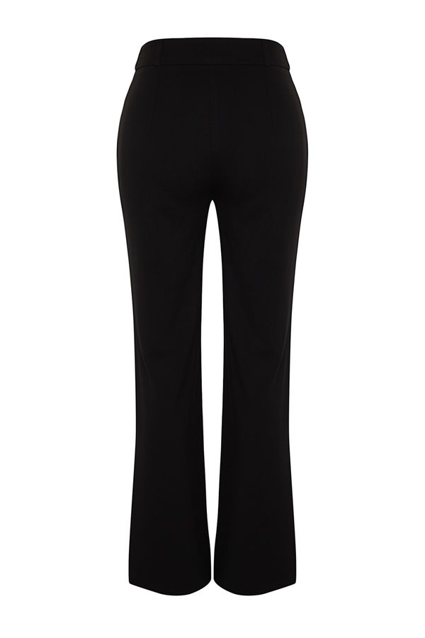 Trendyol Trendyol Black Premium visok pas ravne/ravne tkane rebraste hlače