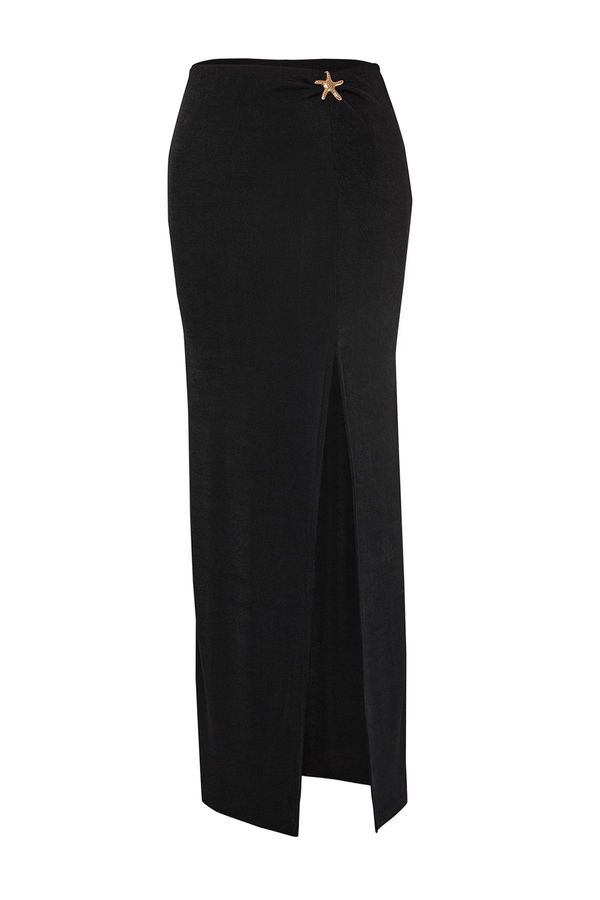 Trendyol Trendyol Black Printed Midi Woven 95% Polyester, 5% Elastane Skirt