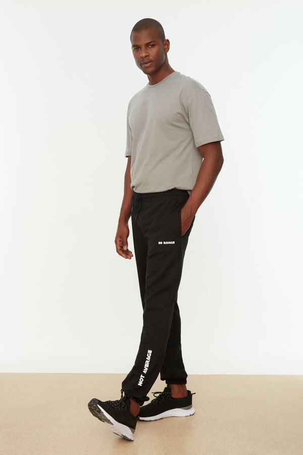 Trendyol Trendyol Black Regular Cut Elastic Leg Lace Up Text Printed Sweatpants