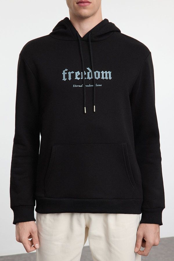 Trendyol Trendyol Black Regular Cut Puffy Text Printed Hooded Sweatshirt