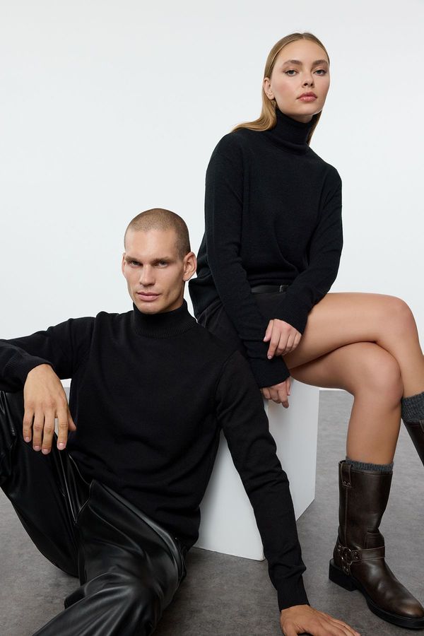 Trendyol Trendyol Black Regular Fit Couple Half Turtleneck Soft Limited Edition Basic Sweater