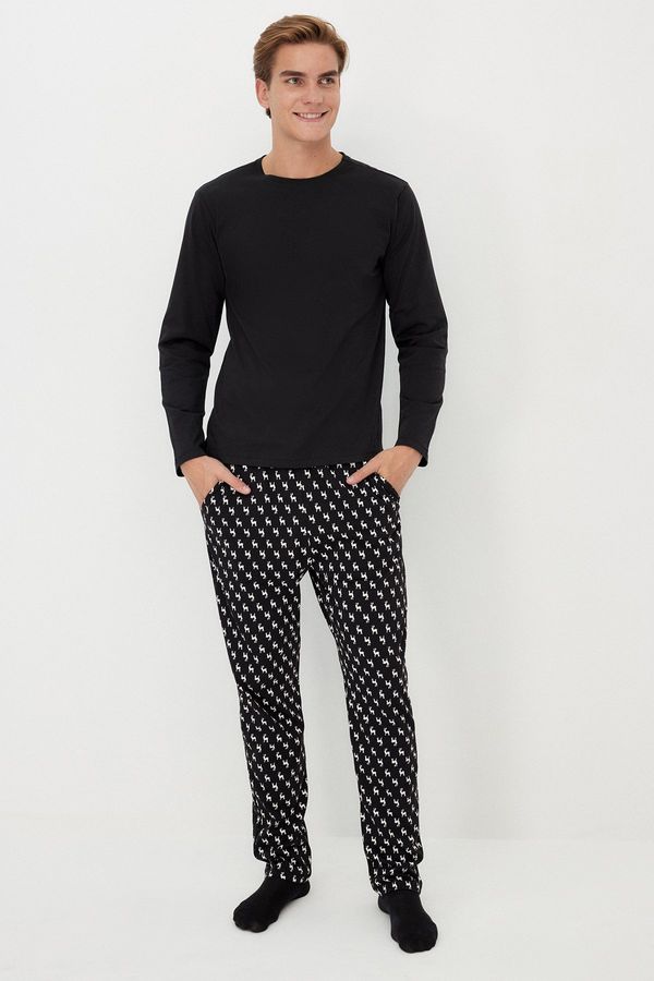 Trendyol Trendyol Black Regular Fit Printed Knitted Pajama Set