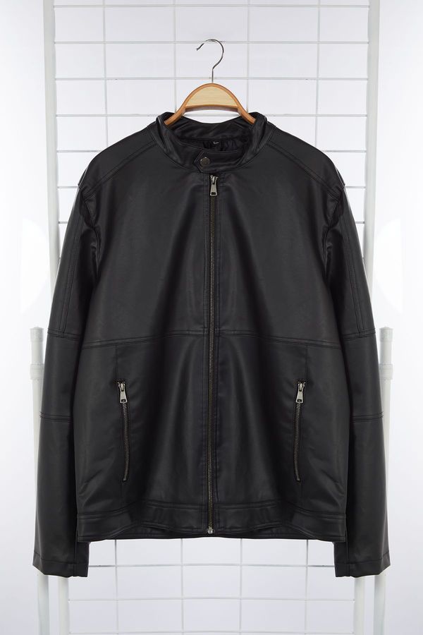 Trendyol Trendyol Black Regular Fit PU Faux Leather Biker Coat
